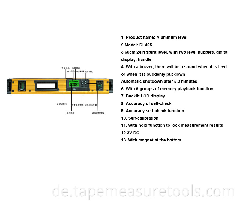 DL405 Blister magnetischer Füllstandsmesser Aluminiumlegierung Winkelmessung Winkellineal Dekoration Messwerkzeug
